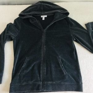 Lord and Taylor Hooded jacket Dark Gray Velvet Full Zip Front Pockets Women's L
